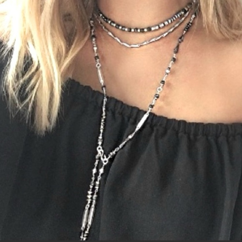 Stella & Dot Amelie Lariat Necklace - mixed metals and beads BNIB